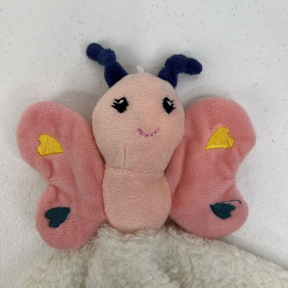 DTU Pink Butterfly Baby Lovey Security Blanket White Embroidered Hearts Fleece - Picture 3 of 14